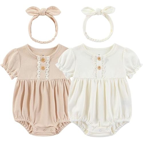 Baby Girl Clothes Cotton Bubble Romper Floral Bodysuits Infant Outfit Set