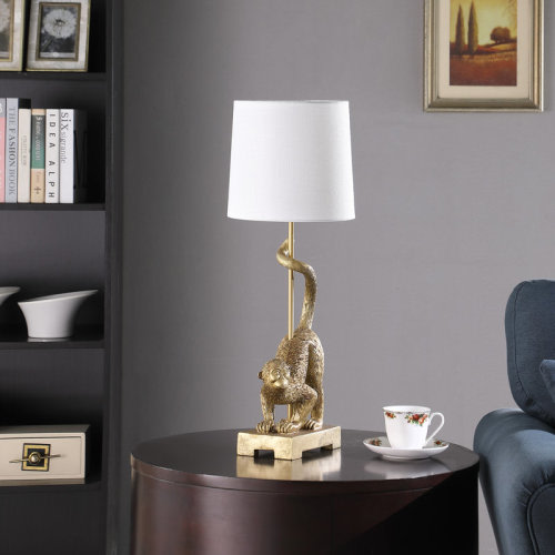 Dakota Fields Chandrell 24" Monkey Table Lamp With Drum Shade & Reviews | Wayfair