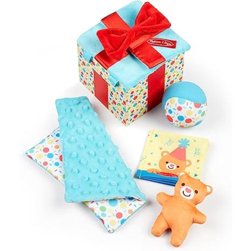 Melissa & Doug Wooden Surprise Gift Box Infant Toy (5 Pieces) Baby Toy Gift Set, Tactile Sensory Toy for Babies and Toddlers - FSC-Certified Materials