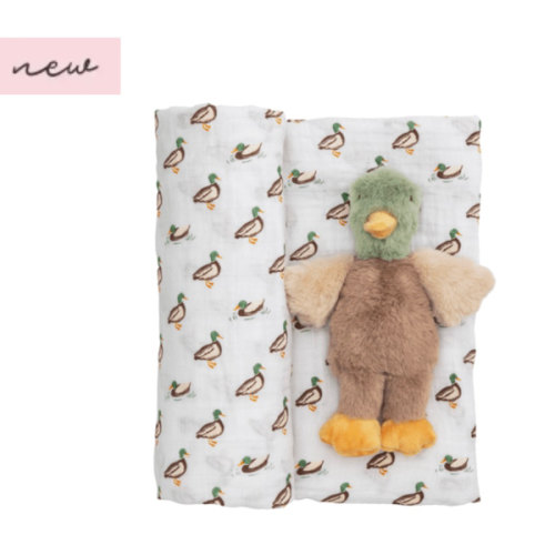 Mallard Swaddle & Rattle Set – 2-Piece Baby Gift | Mud Pie