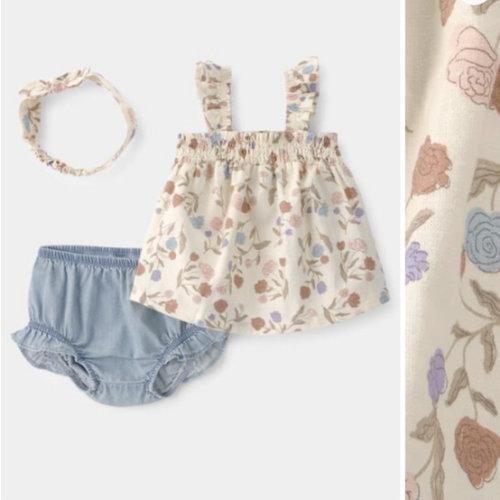 Baby Girl 2-Piece Floral Top & Short Set - Ivory/Blue | Carter's