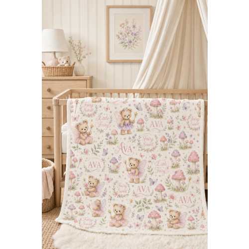 Personalized Fairy Baby Blanket, Custom Fairy Teddy Bear Blanket, Magical Baby Girl Blanket, Fairytale Nursery Decor, Baby Shower Gift