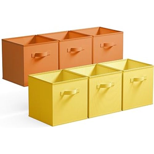 GRANNY SAYS 11 Inch Cube Storage Bins, Cube Storage Organizer, Fabric Storage Bins with Handle, Storage Cubes for Shelves, Closet, 3 Yellow & 3 Orange, 6-Pack