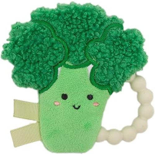Pearhead Broccoli Baby Teether – Soft Plush Sensory Toy with BPA-Free Silicone Beaded Ring & Crinkle Sound, Soothes Teething Pain, Funny Newborn Essential for Boys and Girls, 0+ Months
