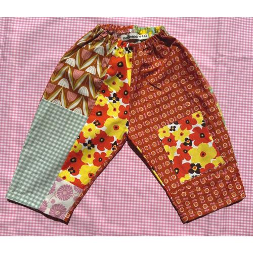 Patchwork Gojengee Style Kids Pants: Upcycled Cotton, Size 1-1.5Y
