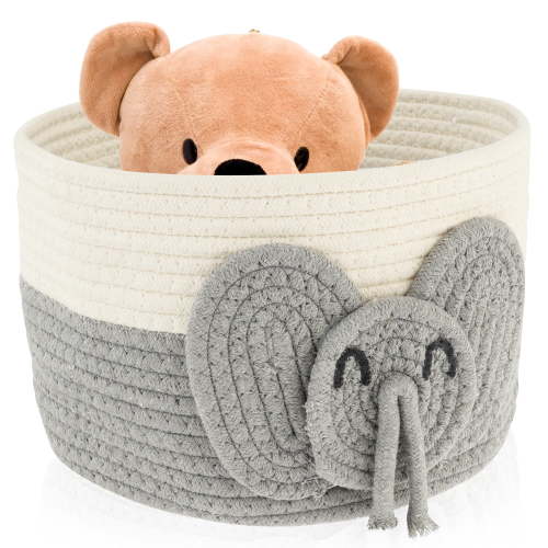 Elephants Cotton Rope Basket Cute Baby Laundry Basket Hamper Versatile Toy Storage Basket Safe Cotton Rope Basket Soft Toy Storage Woven Baskets for Your Baby Toys