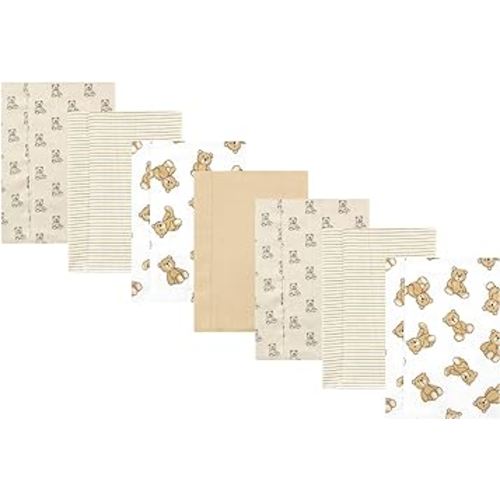Hudson Baby Unisex Baby Cotton Flannel Burp Cloths, Teddy Bears 7 Pack, One Size