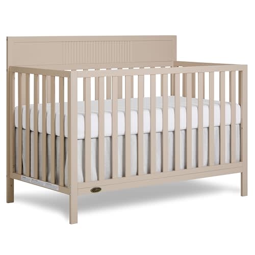 Dream On Me Ivy 5-in-1 Convertible Full-Size Baby Crib, Almond Butter | GREENGUARD Gold & BSA Verified, 3-Position Support Height, Converts to Toddler, Day & Full-Size Bed, Wooden Panel-Slat Design
