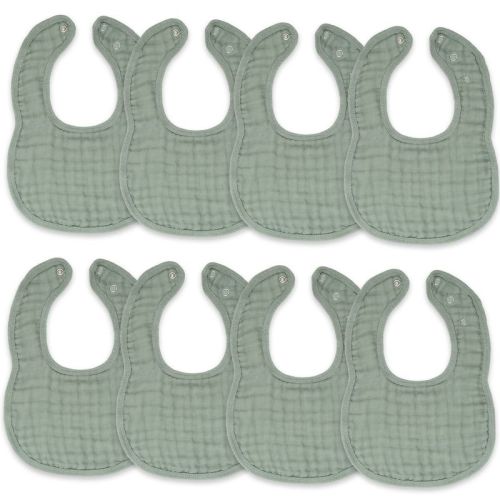 Comfy Cubs Muslin Cotton Baby Bibs, 8 Pack, Adjustable Size with Easy Snaps, Soft and Super Absorbent - Fern