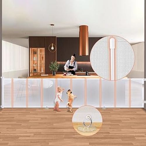 Retractable Baby Gates Extra Wide 150" × 34" Tall for Large Opening 12.5 Foot Retractable Dog Gate for Doorways, Stairs, Aisle, Indoor/Outdoor Retractable Gate for Garage, Hallways, Deck
