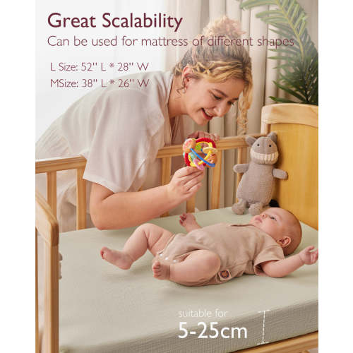 Momcozy Muslin Fitted Crib Sheets - 2 sizes - Green & Grey