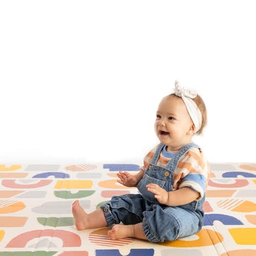 ORIBEL PurePlay Baby Play mat | 79" x 59" | Odour Free | Easy to Clean | Water & Stain-Resistant | Reversible & Foldable | 3 Layer Protection| Scratch Resistant (Happy Palette)