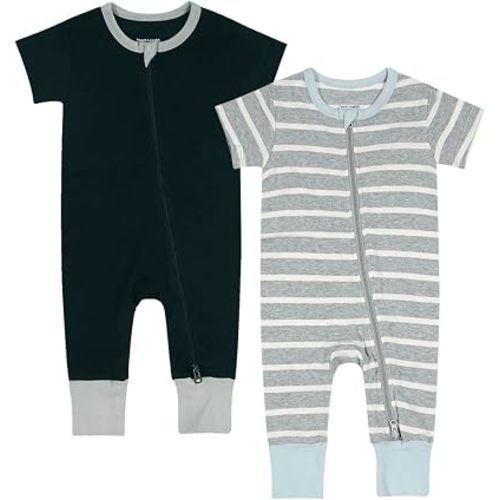 Teach Leanbh Toddler Baby Boys Girls 2-Pack Pajamas Cotton 2 Way Zipper Short Sleeve Footless Romper Sleep and Play