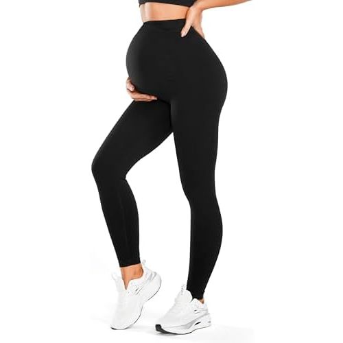 JOYSPELS No See-Through Maternity Workout Yoga Leggings Soft Stretchy Pregnancy Leggings Over The Belly