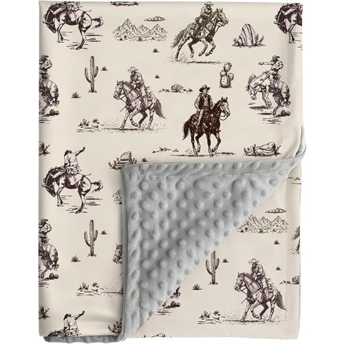 Jola's House Cowboy Baby Blanket Western Cowboy Gender Neutral Minky Blankets for Newborn Baby Girls or Boys Cowboy Nursery Toddler Double Layer Blanket with Dotted Backing (Cowboy)