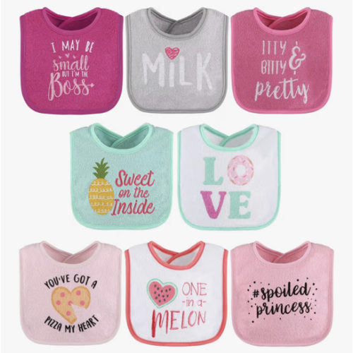 The Peanutshell Baby Girl Terry Bib Set of 8-100% Cotton, Soft, Absorbent Baby Bibs, Toddler Girl Set, Newborn & Infant Bib - Pink