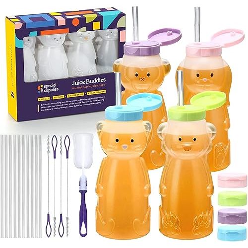Special Supplies Honey Bear Straw Cup For Babies, 4-Pack, Fun Animal-Shaped Baby Led Weaning Training Drink for Straw Training and Weaning