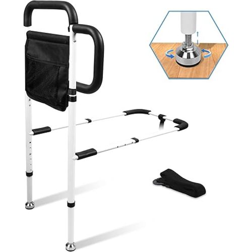Bed Rails for Elderly Adults Safety, Grab Bar Bed Handrails for Seniors, Upgraded Adjustable Bed Cane with Supporting Foot & Double Pockets, Fall Prevention for Elderly