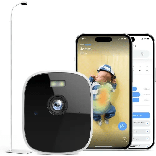 Smart Baby Monitor with Floor Stand, No Wearables Wi-Fi Baby Breathing AI Monitor with App instababy, 2K Baby Camera Monitor with 2-Way Audio,Alerts for Baby Sleep,Wake Cry & Out of Crib,Night Vision