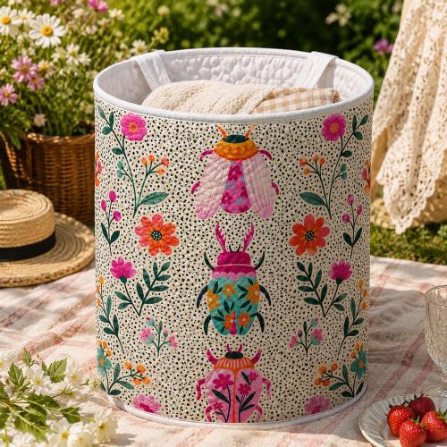 Floral Beetle Laundry Basket, Quilted Insect Hamper, Whimsical Bug Nursery Storage Bin
