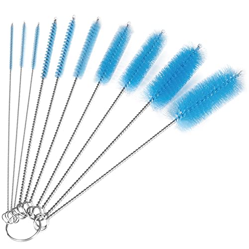 CiaraQ Bottle Cleaning Brushes, 8 Inch Nylon Tube Brush Set, Cleaner for Narrow Neck Bottles Cups with Hook, Set of 10pcs.