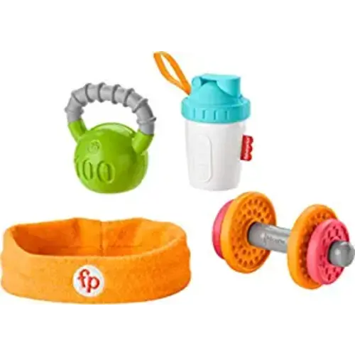Fisher-Price Teething & Rattle Toys Baby Biceps Gift Set, Gym-Themed For Infant Fine Motor & Sensory Play, 4 Pieces