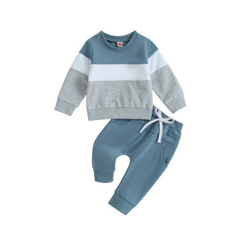 Loicainy Baby Toddler Boys Girl Spring 2 Piece Outfits 6 12 18 24 Months 2T 3T Contrast Color Long Sleeve Sweatshirt and Elastic Pants for Fall Clothes Set