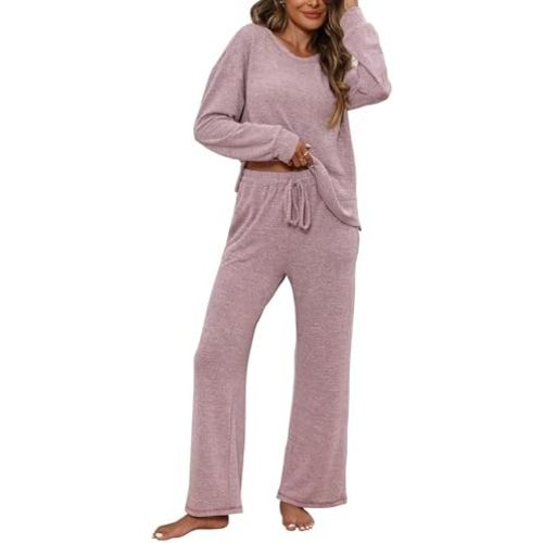 ZMJ Women's Cute Lounge Set Long Sleeve 2 Piece Pajama Outfit Casual Fall Sleepwear with Pockets