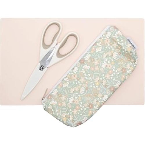 Yeah Baby Goods Toddler Restaurant Essentials Kit – Floral Baby Feeding Set w/Food Scissors, Silicone Placemat & Wipeable Zipper Tote