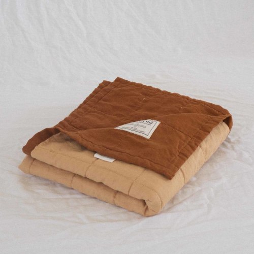 Linen Cot Blanket - Rust Colour