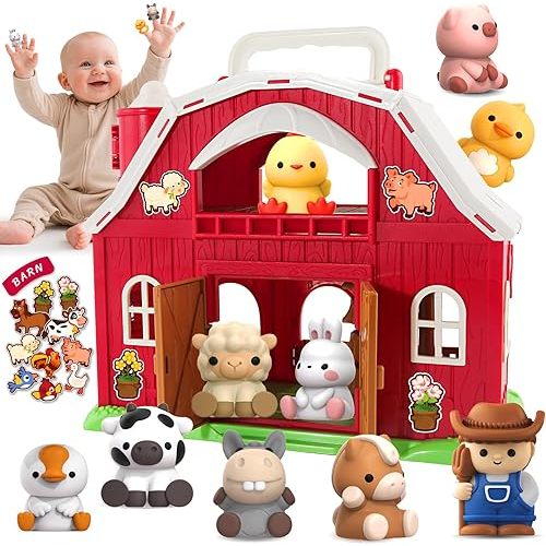 SpringFlower Toddler Toys for 1 2 3 Years Old Boys and Girls, Big Barn Toy with Farm Animal,Educational Montessori Toys, Farm Pretend Playset Toy, Christmas Birthday Gift for Toddler Baby Boys Girls