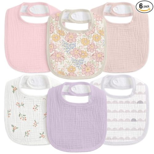6-Pack Muslin Baby Bibs for Drooling & Teething, Absorbent Bib