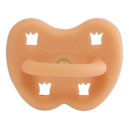 HEVEA Coloured Natural Rubber Pacifier with Natural Colour Pigments, Plant Based, Plastic-Free, Non-Toxic, Eco-Friendly, BPA-Free, 0-3 Months (Cantaloupe, Orthodontic Teat Shape)