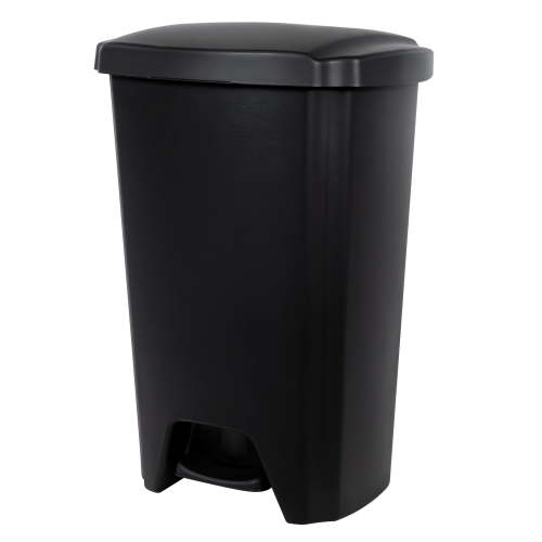 Hefty 12.1 Gallon Bin Lid Trash Can, Step On Kitchen Garbage Can, Black, Plastic