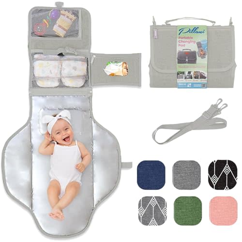 Portable Changing Pad for Baby, Travel Diaper Changing Pad for Newborn, Large Waterproof Baby Changing Mat, Foldable & Detachable Diaper Changing Station with Baby Wipes Pockets, Baby Stuff by Pillani