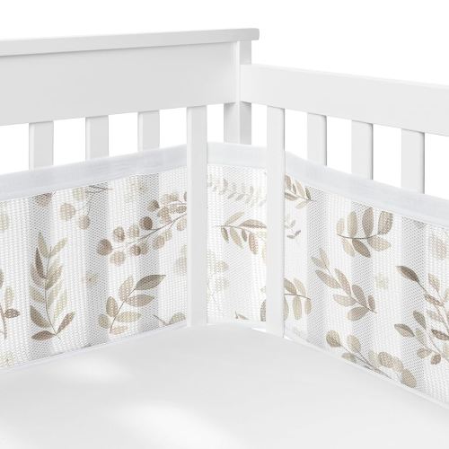 Sweet Jojo Designs + BreathableBaby Floral Leaf Boy Girl Gender Neutral Breathable Mesh Crib Liner Baby Infant Ivory Brown Beige White Boho Bohemian Watercolor Botanical Woodland Garden