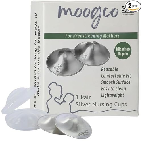 MOOGCO The Original Silver Nursing Cups - 999k Nipple Shields for Breastfeeding Newborn - Silver Nipple Shield - Breastfeeding Essentials - Protective Silver Nipple Covers for Nursing Moms