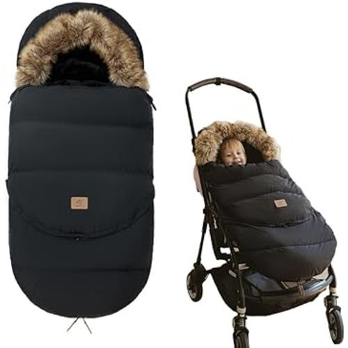 Fairy Baby Winter Cold Universal Stroller Bunting Bag for Baby Toddler-Waterproof Windproof Car Seat Cover Stroller Footmuff - Dog Outdoor Sleeping Bag with Oversized Fur Collar (Black)