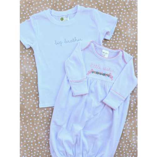 Embroidered Big Brother T-Shirt & Little Sister Gown Set