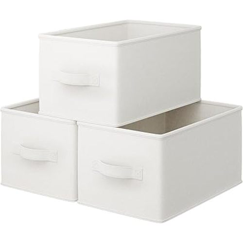 3 Pack Fabric Storage Bins for Shelves | 14.75x10.25x8.25in Closet Storage Baskets | Collapsible Storage Bins |Fabric Closet Organizers with Handles | White