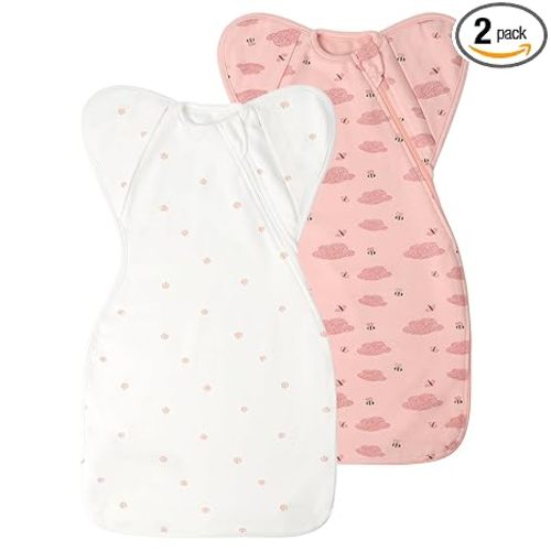 Premium Soft Cotton Swaddle Blanket Sleep Sacks Arms Up Design 2 Packs 3-6 Months, Hands Up 3-Way Transitions to Arms-Free