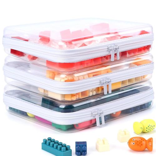 3 Pack Clear Hard Shell Zipper Case, Clear Zipper Pouches Waterproof Makeup Organizer & Toy Storage Bag, Diaper Bag Organizing Pouches, Plastic Pouch for Travel, Office, Home, Large Size