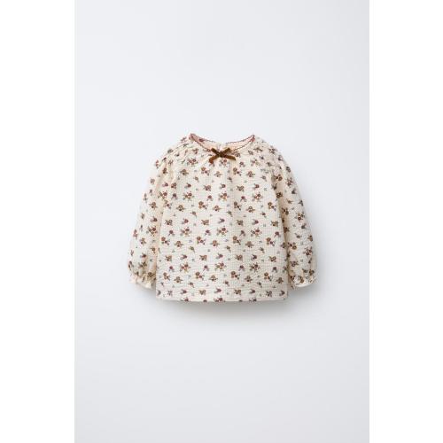 FLORAL EMBOSSED T-SHIRT - Ecru | ZARA United States