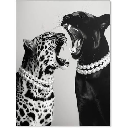 VERENIX Vintage Animal Leopard Aesthetic Canvas Wall Art Black And White Funny Cheetah Poster Fashion Painting Prints for Living Room Dorm Bedroom Wall Decor 12x16 inch Unframed