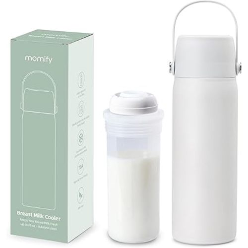 36-Hour Portable Breastmilk Storage Bottle, 20oz Vacuum Insulated Stainless Steel Breast Milk Cooler Bottle, TSA Approved Breast Milk Chiller for New Moms, Outdoor, Travel, Office​ - White