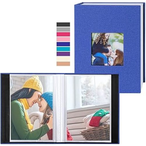 Ywlake Photo Album 4x6 50 Pockets 2 Packs, Small Mini Capacity Linen Photo Album Bulk Sets, Each Pack Holds 50 Top Loader Vertical Only Picture for Kids Boy Girls Blue