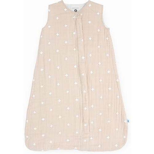 Little Unicorn 0-6 Month Premium Muslin Sleep Sack 1.1 TOG | Soft & Breathable Muslin Cotton for safer sleep | 2 way zipper (Taupe Cross)