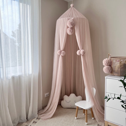 Light Pink crib Canopy, Play Canopy for Girl, Soft tulle crib tent, Powder canopy, Bed Baldachin, Powder Crib canopy with pompom