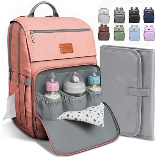 PILLANI Baby Diaper Bag Backpack - Diaper Bags for Baby Girl - Baby Shower Gifts for Girls - Large Waterproof Diaper Backpack - Pink Diaper Bag & Cute Baby Bags for Girls w/Portable Changing Pad, Pink