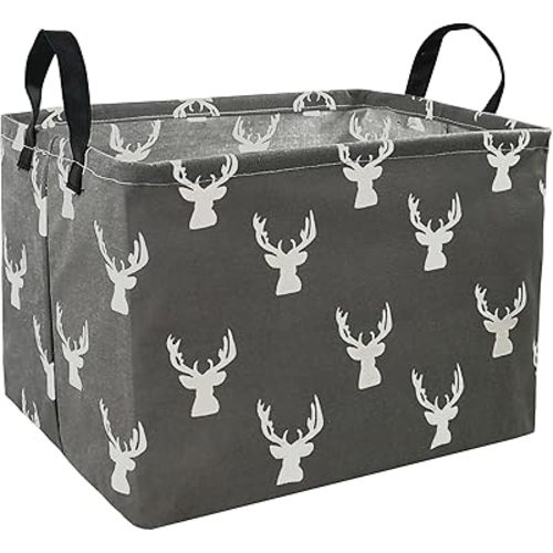 KUNRO Rectangle Toy Bin Waterproof storage organizer for Nursery Hamper Home decor Closet Kids Bedroom Laundry Baby Gift Shelf Baskets(Grey deer)
